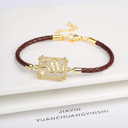 Personalized Square Geometric Star Zirconia Leather Braided Adjustable Bracelet Temperament for Women Party Jewelry Couple Gift