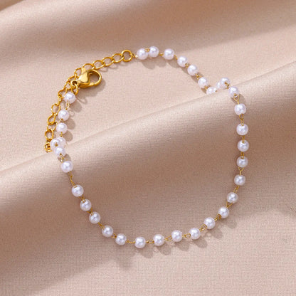 Imitation Pearl Anklets for Women Summer Beach Accessories Stainless Steel Chain Anklet Gold Color Leg Bracelets Bodychain Gifts