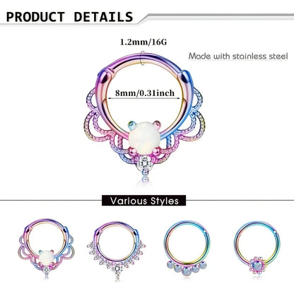 1/4Pcs 16G Stainless Steel Opal Colourful Nose Ring for Women Men,Fashion Sexy Septum Nasi Diaphragm Piercing Jewelry Gift