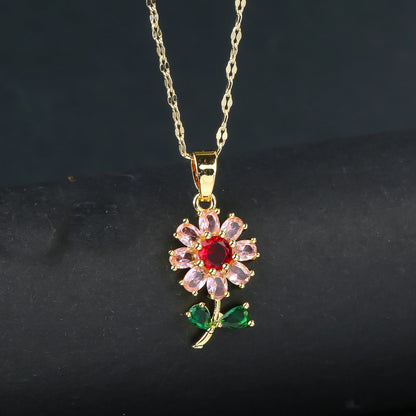 INS Hot Sale Plant Sunflower Crystal Necklace Flower Pendant for Women Girls Casual Party Trend Neck Jewelry Accessories