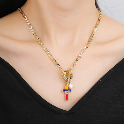 Classic Venezuela Flag Cross Bracelet Earrings Necklace Jewelry Set Luxury for Women Girl Daily Party Pearl Jewelry Gift