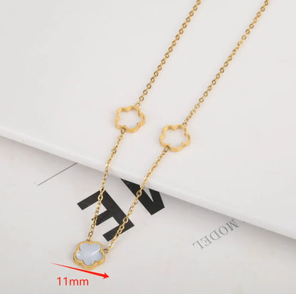 3pc New Design Single-Sided Plant Five Leaf Flower Hollow Bracelet Necklace Earring Set Stainless Steel Women's Clover