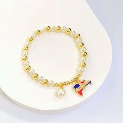 New Fashion Venezuelan Mexican Dominican Map Pendant Woven Pearl Chain Bracelet for Men Women Party Jewelry National Day Gift