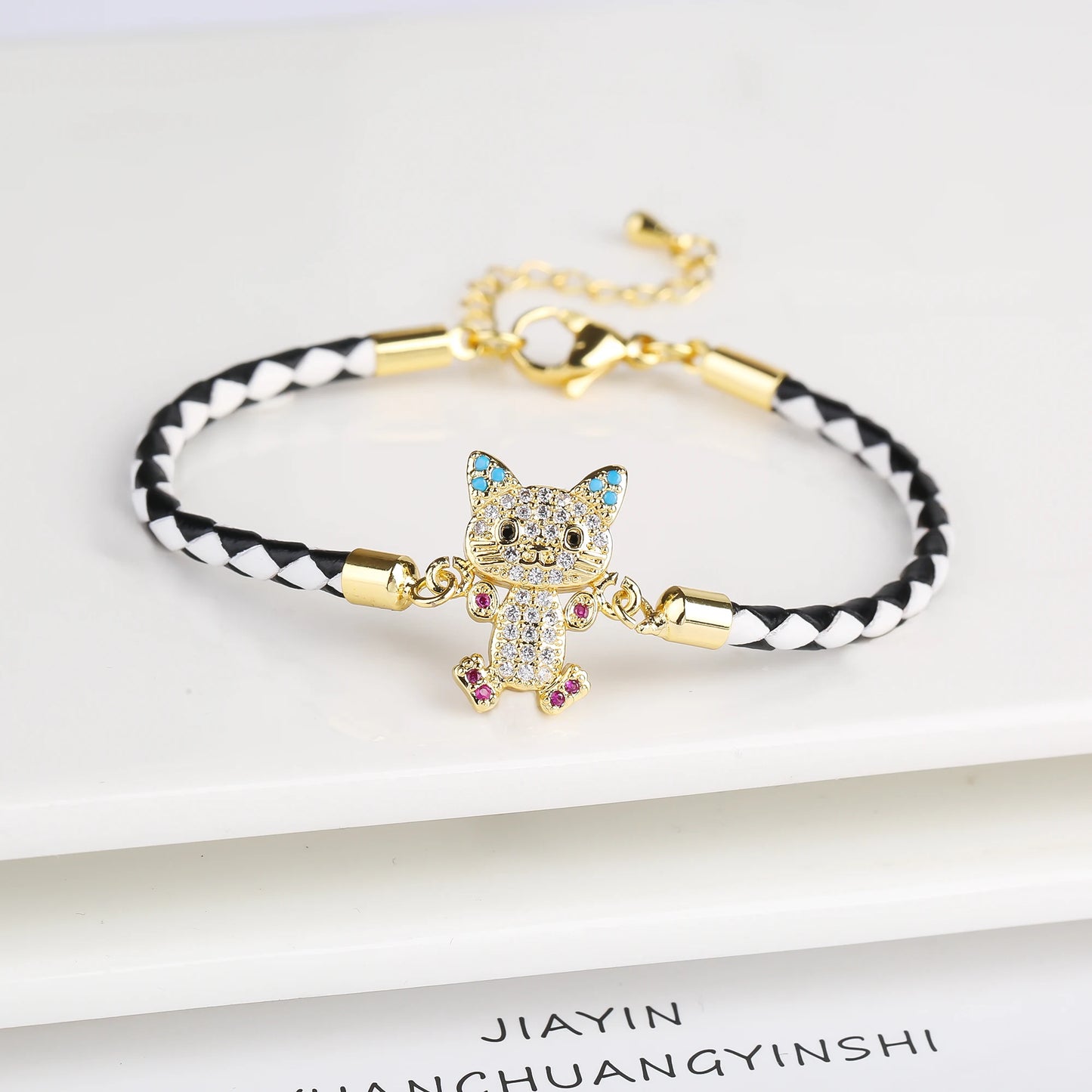 High Quality Zirconia Puppy Snake Elephant Cat Leopard Animal Theme Leather Rope Braided Bracelet for Man Woman Party Jewelry