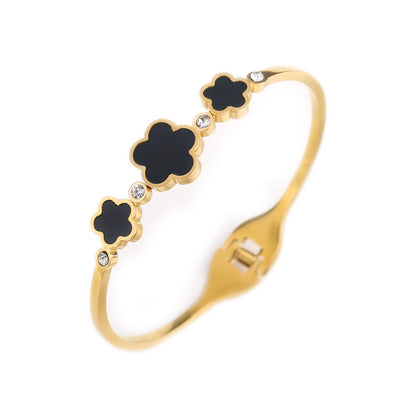 Classic Luxury Stainless Steel Five-Leaf Flower Open Bracelet Simple For Woman Girl New Fashion Party Anniversary Jewelry Clover