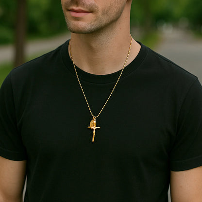 Catholic Cross Necklace for Men Boys,Gold Plated Stainless Steel Virgin Mary Prayer Necklace, Religious Faith Jewelry Gift