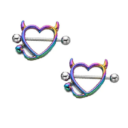 1/5Pairs 316L Stainless Steel Nipple Ring for Women, Various Colors Devil Love Heart Nipple Piercing Jewelry