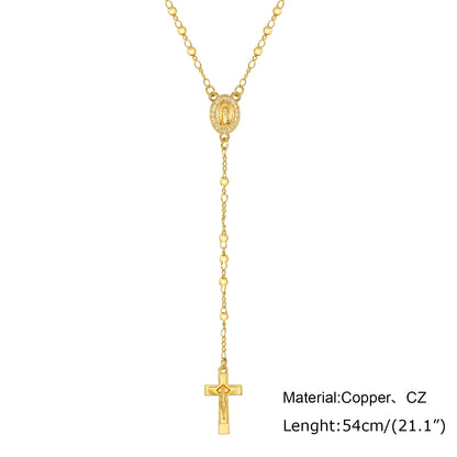 ﻿Y-Shaped Religious Virgin Mary Beaded Necklace for Women, Holy Rosary Cross Jesus Pendant Necklace,Christianity Prayer Jewelry