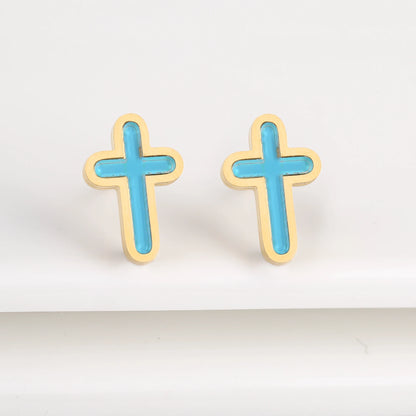 7 Colors New Design Cross Stainless Steel Classic Studs Earrings High Quality Minimalist Wedding Anniversary Woman Jewelry Gift