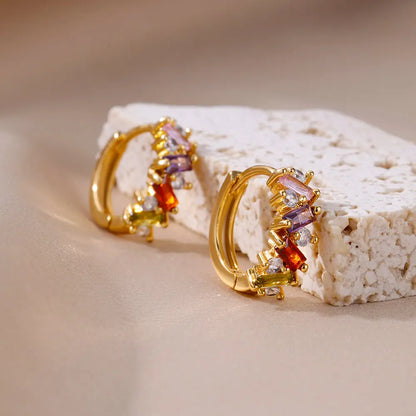 Blue Zircon Earring For Women Girls Stainless Steel Shiny Crystal Hoop Piercing Earring 2024 Trend Luxury Wedding Jewelry Gift