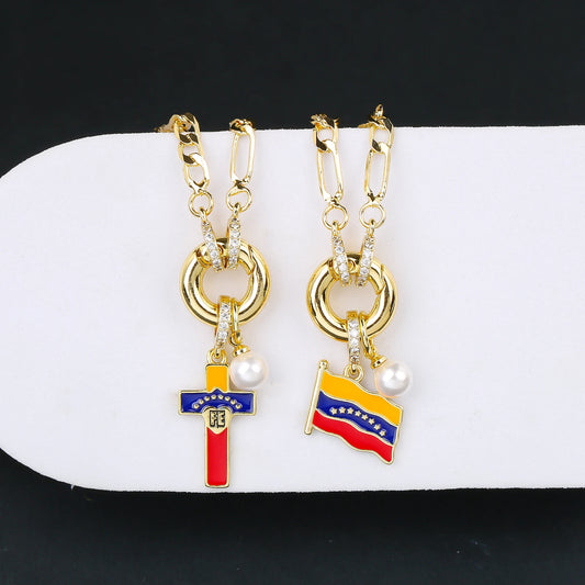 Hot Sale Venezuela Flag Cross Pendant Necklace Simple for Man Woman Party Birthday Jewelry National Day Gift Choker