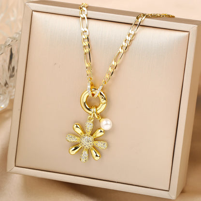 New Arrival Luxury Botanical Flower Sunflower Zirconia Pendant Necklace Glamorous for Woman Girl New Trend Neck Jewelry Gift