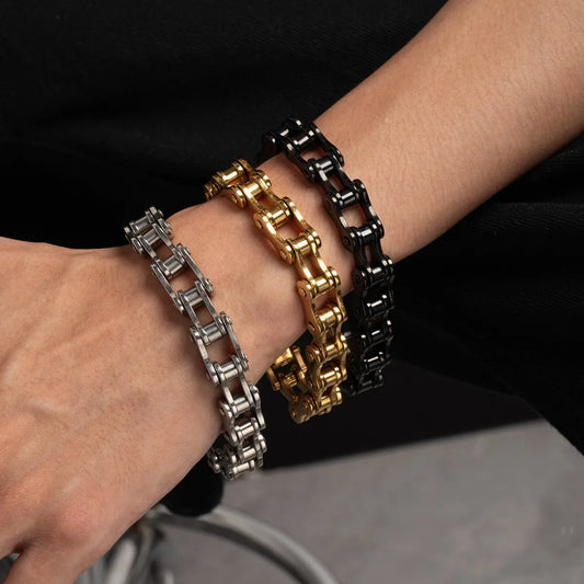 1pc New Cool Punk Motorcycle Bracelet for Men Women, Stylish Vintage Stainless Steel Versatile Buckle Bracelet
