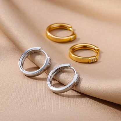 Luxury Zircon Round Earrings for Women Girls Cubic Zirconia Stainless Steel Hoop Ciercing Earring 2023 Trend Aesthetic Jewelry