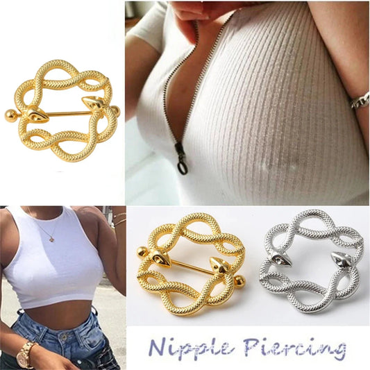 2pcs Fashion 316L Stainless Steel Snake Nipple Rings,Punk Sexy Cool Snake Nipple Piercing Jewelry Industrial Nipple Jewelry