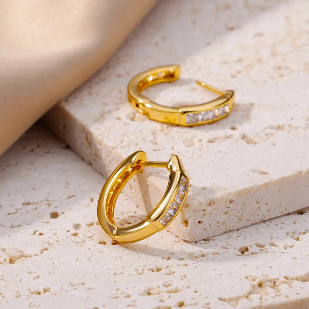 Luxury Zircon Round Earrings for Women Girls Cubic Zirconia Stainless Steel Hoop Ciercing Earring 2023 Trend Aesthetic Jewelry