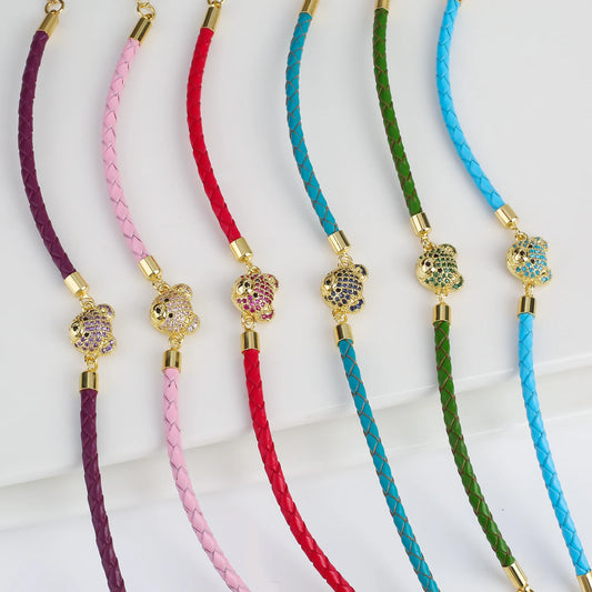 Adjustable Leather Braided Zirconia Bear Bracelet Classic Woman Animal Bracelet Fashion for Party Jewelry Gift Accessories