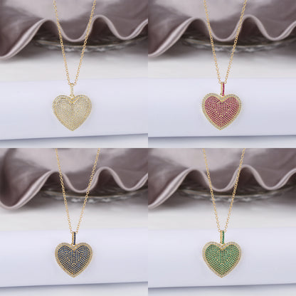 4 Colours Shiny Cubic Zirconia Heart Shape Pendant Necklace Romantic for Woman Girl Party Anniversary Jewellery Gift Accessory