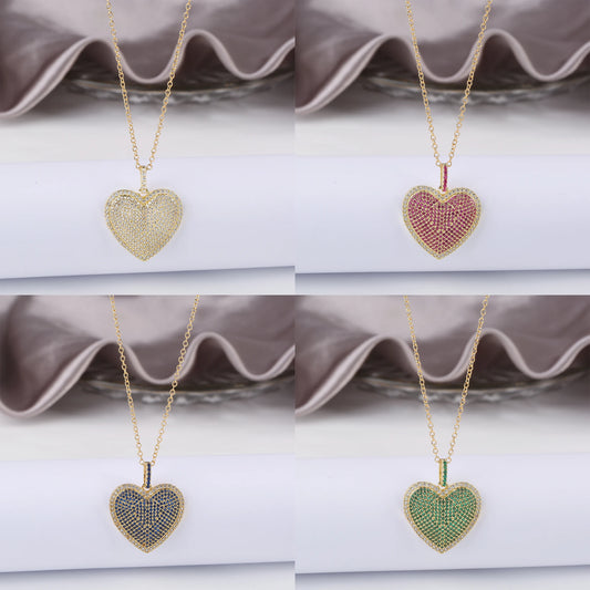 4 Colours Shiny Cubic Zirconia Heart Shape Pendant Necklace Romantic for Woman Girl Party Anniversary Jewellery Gift Accessory