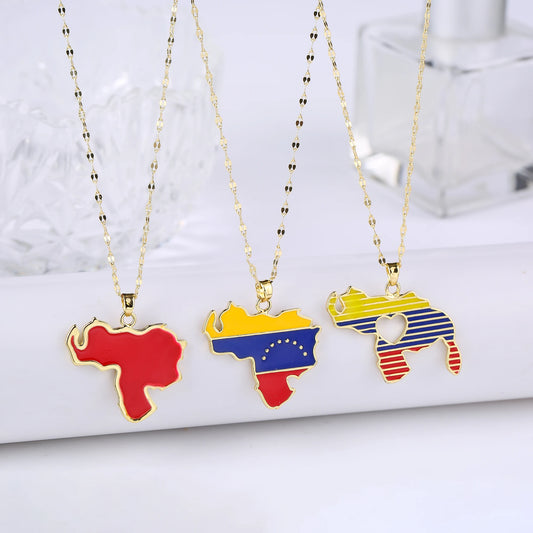 New Classic Venezuela Dominica Mexico Map Flag Pendant Necklace For Men Women Party Festival Ethnic Gold Color Jewelry Gift