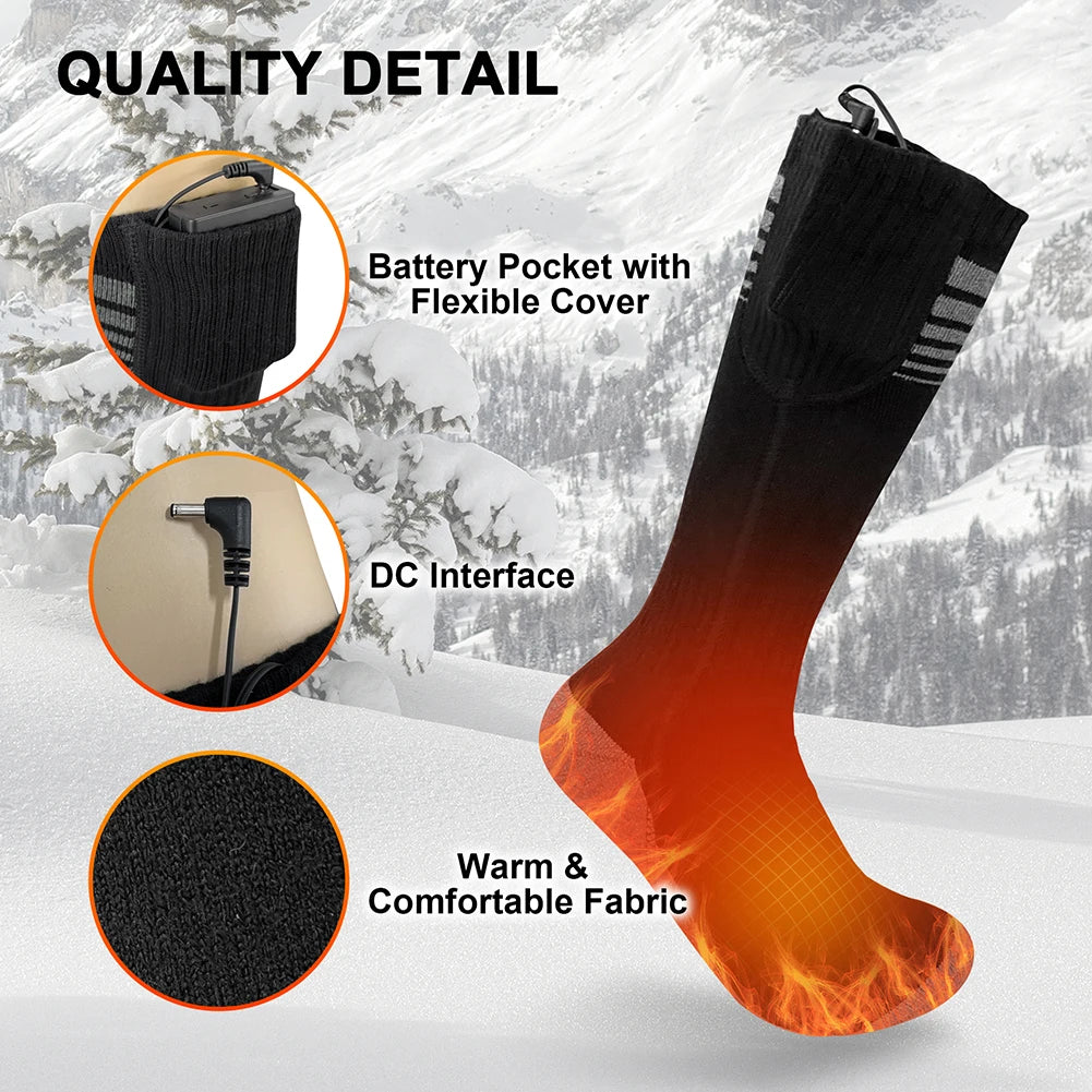 1 Pair Heated Socks Motorcycle Electric Heating Socks Rechargeable Battery Winter Thermal Thick Stockings Men Women Foot Warmer