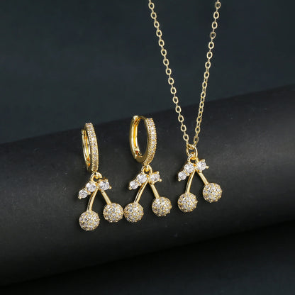 Light Luxury Crystal Zirconia Red Cherry Jewelry Set Earrings Necklace for Women Girls Sweet Jewelry Accessories Party Gifts