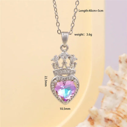 High Grade Crown Heart Zircon Pendant Necklace Stainless Steel Chains Geometric Choker Jewelry Party Gifts For Women Girls