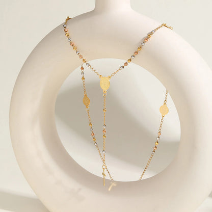 Beads Rosary Necklace Cross Pendant For Women,virgin Mary St Benedict Y Shape Drop Necklace, Protection Jewelry