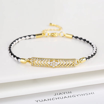 High Quality Cubic Zirconia Rectangle Accessory Leather Rope Bracelet Luxury for Party Wedding Jewelry Fine Gift Dropshipping