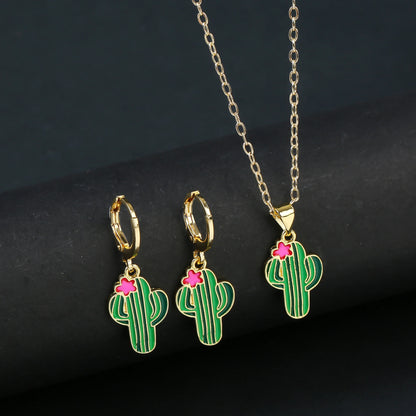 Fashion Venezuela Flag Cross Jewelry Set Classic Cactus Flower Earrings Necklace Charming for Woman Daily Party Jewelry Gift