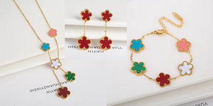 High Quality Stainless Steel Five Leaf Flower Women Jewelry Set Bracelet Necklace Earrings Simple for Woman Clover Brand Jewelry