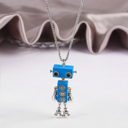 New Creative Wood Robot Pendant Necklace Personality Cartoon Sweater Chain Fashion For Men Women Party Jewelry Gift Wholesale