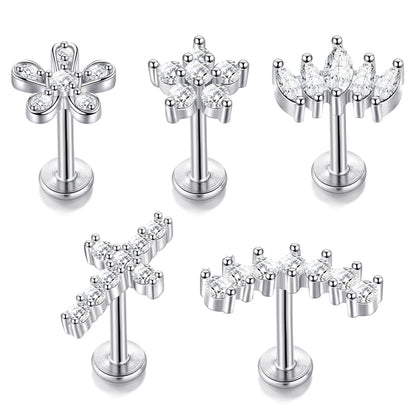1/5Pcs 316L Stainless Steel Delicate Flower Tragus Cartilage Stud Earring,Internally Threade Daith Helix Ear Piercing Jewelry