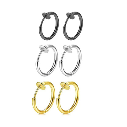2/8pcs Fake Nose Ring Hoops, Clip on Ear Fake Septum Ring Non Piercing Spring Hoop Earrings Lip Ring Fake Cartilage Earrings