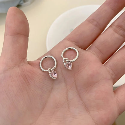 2Pcs Fashion Minimalist Rhinestone Studded Heart-shaped Earrings For Women,Hypoallergenic Cartilage Piercing Jewelry Accessories