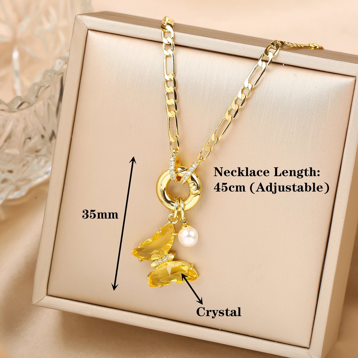 13 Color Cute Insect Butterfly Crystal Pearl Pendant Necklace Luxury for Woman Girl New Fashion Party Aesthetic Jewelry Gift