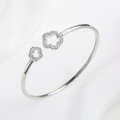 Flower Jewelry Bracelet Shiny Zirconia Hollow Five Leaf Flower Opening Bangle Simple for Woman Girl Party Jewelry Gift Clover