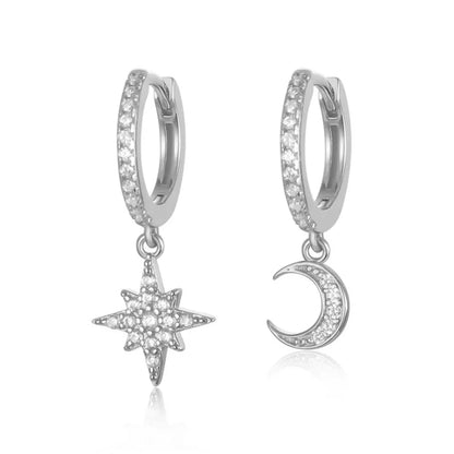 2Pcs Fashion Stainless Steel Star and Moon Pendant Earrings,Cubic Zirconia Cartilage Earring Hypoallergenicity Piercing Jewelry