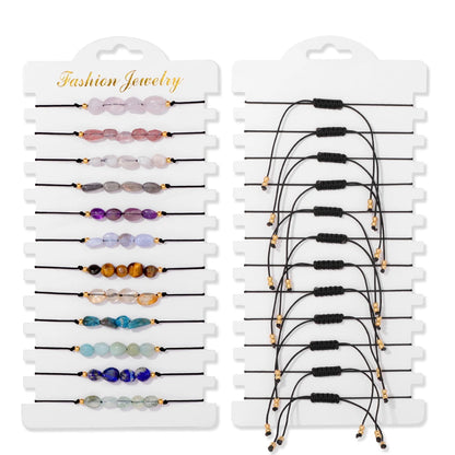 Wholesale 12Pcs/Set Colorful Natural Stone Bracelets Adjustable Rope Braided Bracelet Handmade Bohemia Bracelets with Cards