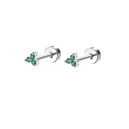 2Pcs Delicate Hypoallergenicity 18K Gold Green Gemstone Flat Back Earrings for Women Girls,Fashion Small Hoop Earrings Jewelry