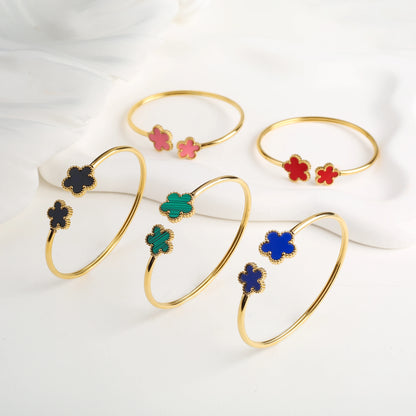 7 Color Bracelet Earrings Stainless Steel Five Leaf Flower Jewelry Set High Quality Woman Classic Daily Party Jewelry Clover New