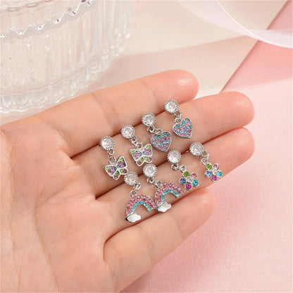 2/8pcs Hypoallergenic Heart Flower Dangle Screw Back Earrings,Flat Back Ear Studs Butterfly Cartilage Tragus Piercing Jewelry