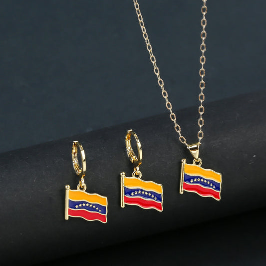 Fashion Venezuela Flag Cross Jewelry Set Classic Cactus Flower Earrings Necklace Charming for Woman Daily Party Jewelry Gift