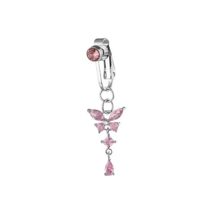 1Pc Trendy Zircon Butterfly Shape Clip On Belly Button Ring,Belly Fake Piercing Navel Body Jewelry Suitable Daily Vacation Wear