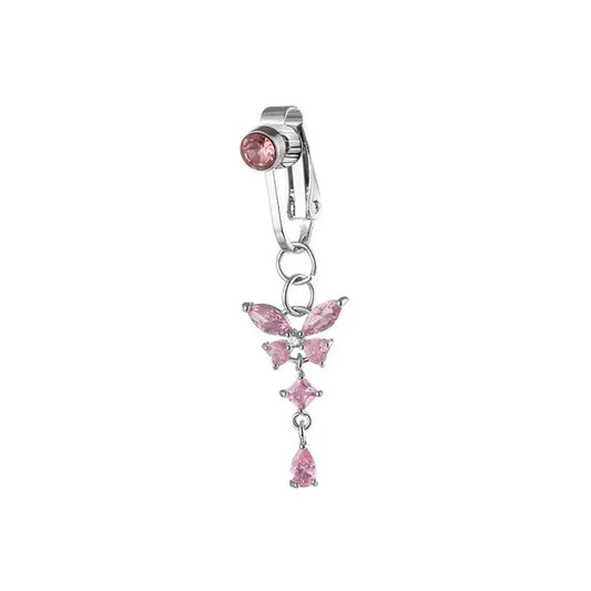 1Pc Trendy Zircon Butterfly Shape Clip On Belly Button Ring,Belly Fake Piercing Navel Body Jewelry Suitable Daily Vacation Wear