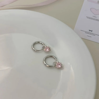 2Pcs Fashion Minimalist Rhinestone Studded Heart-shaped Earrings For Women,Hypoallergenic Cartilage Piercing Jewelry Accessories