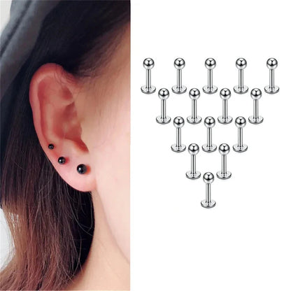 15Pcs 16G Stainless Steel Lip Rings For Women Men,Labret Nose Studs Piercing 6/8/10/12mm Cartilage Tragus Helix Earring