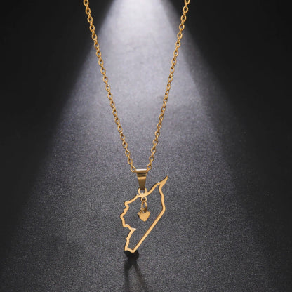 LIKGREAT Trendy Syria Map Flag Pendant Necklaces Stainless Steel Syrians Map Hiphop Jewelry Gift for Women Men