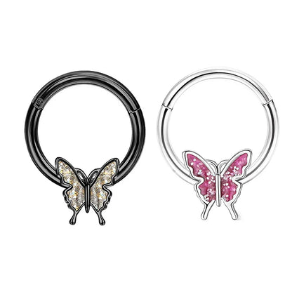2Pcs 16G Stainless Steel Butterfly Hinged Septum Nose Ring Hoops,BCR Horseshoe Cartilage Daith Helix Rook Conch Piercing Jewelry