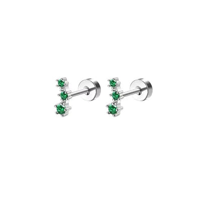 2Pcs Delicate Hypoallergenicity 18K Gold Green Gemstone Flat Back Earrings for Women Girls,Fashion Small Hoop Earrings Jewelry